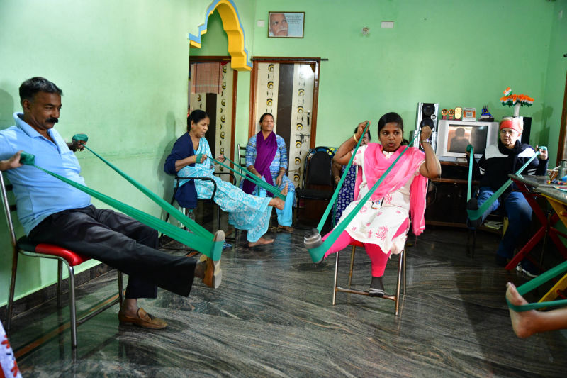 Elders doing exercise at an Old Age home