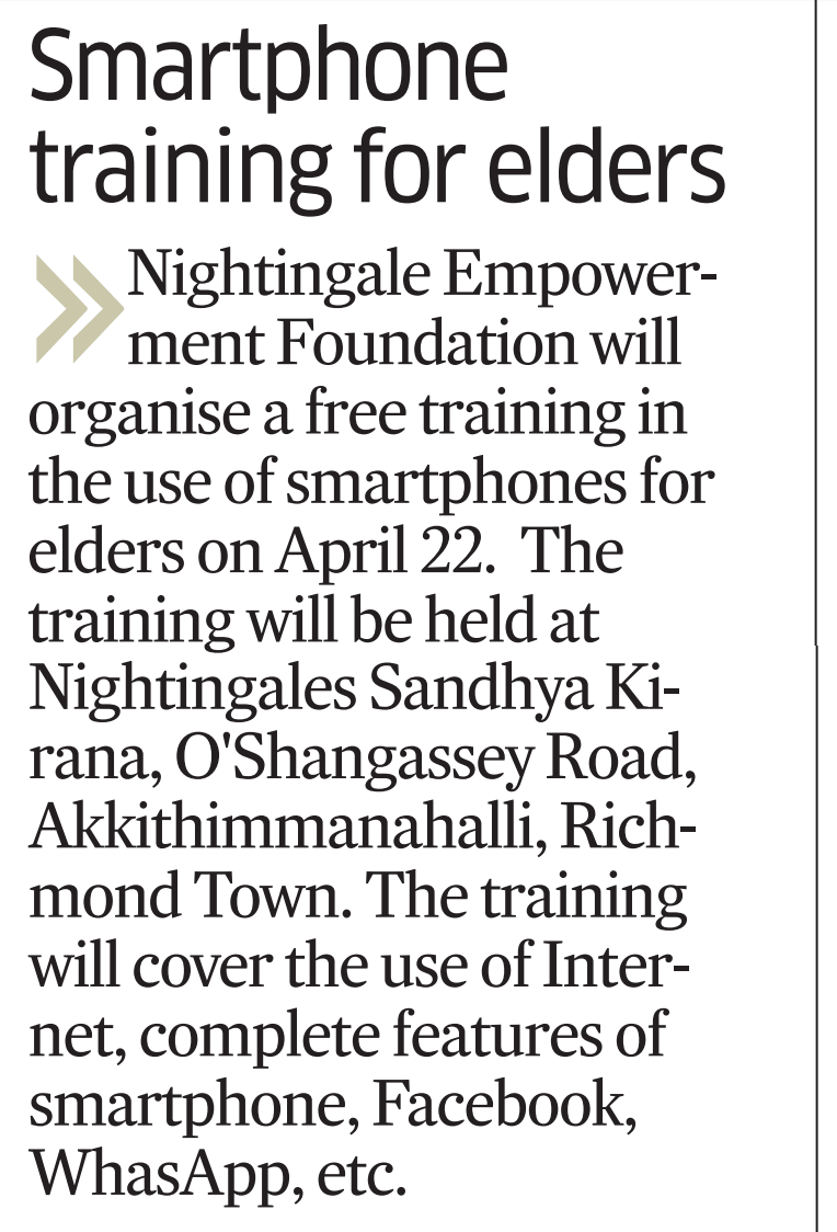 Article about Free Smartphone training for Senior Citizens